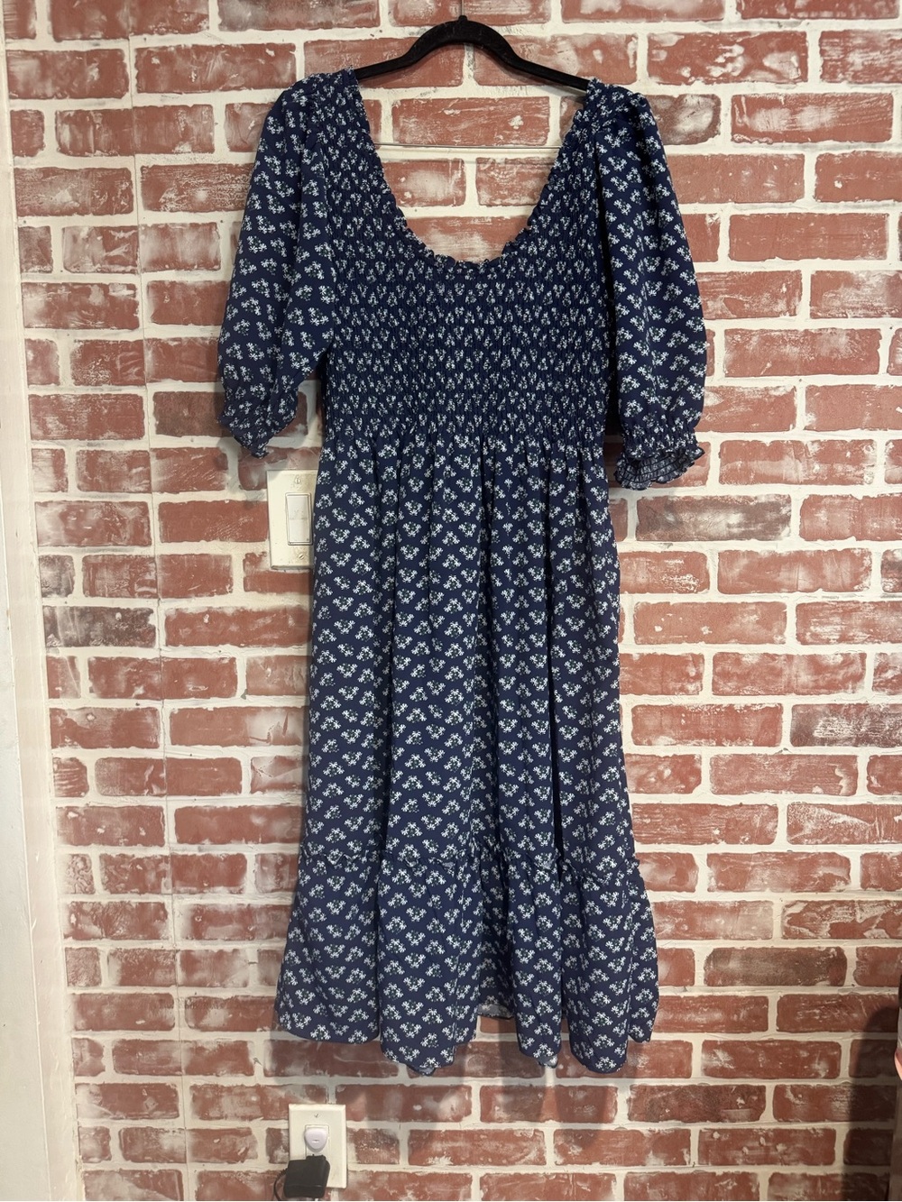 Hill House Home Louisa Nap Dress XXL Blue White Floral Smocked Midi Cottagecore